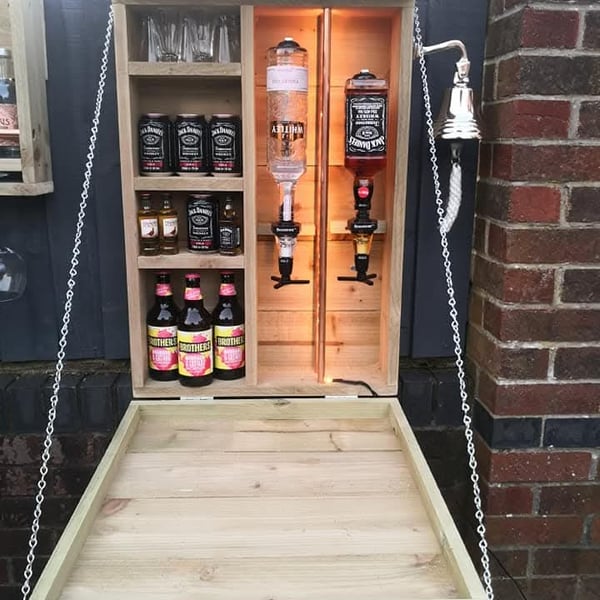 Large home wall bar complete with 2 x optics, last orders bell, and LED lights 