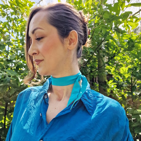 Handmade Skinny Silk Scarf in Aqua