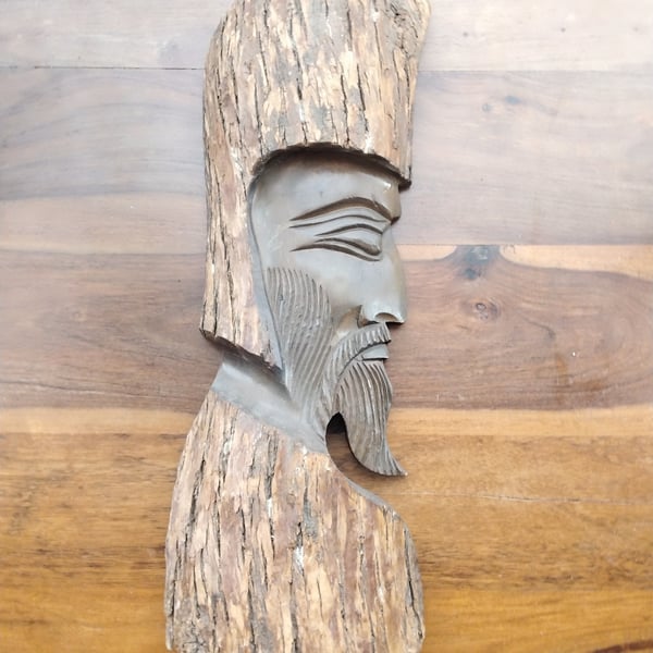 Vintage Tree Bark Profile Hand Carved Mask – Curated Wall Sculpture