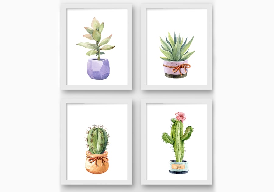 Cactus watercolour wall prints, Cactus wall art, Cactus wall decor