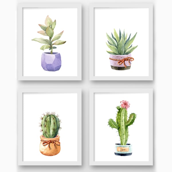 Cactus watercolour wall prints, Cactus wall art, Cactus wall decor