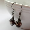 Gunmetal Earrings With Agate Semi Precious Gemstone Drop