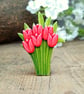 Tulip Gift, Handmade Tulips Brooch Pin, Red Tulip Bouquet, Painted Flowers Badge - Image 1