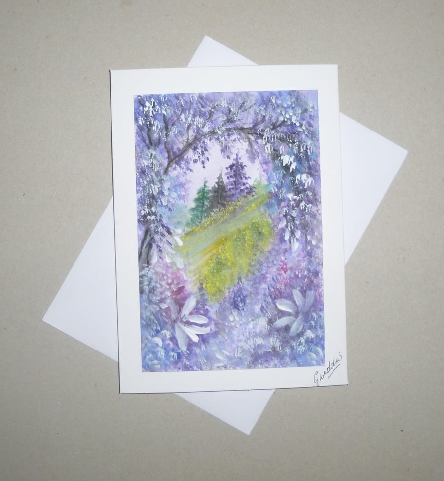 hand painted fantasy blank greetings card ( rerf FA 350 A2 )