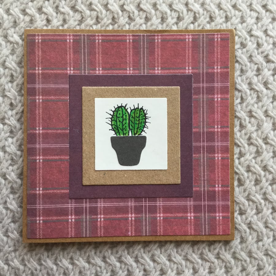 Cactus Illustration Card.  Tartan