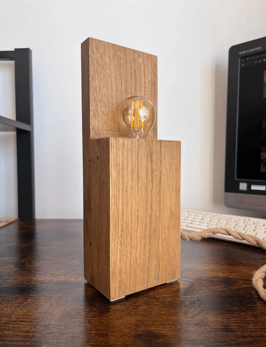  Modern Minimalist Oak Table Lamp – Handmade Natural Wooden Light