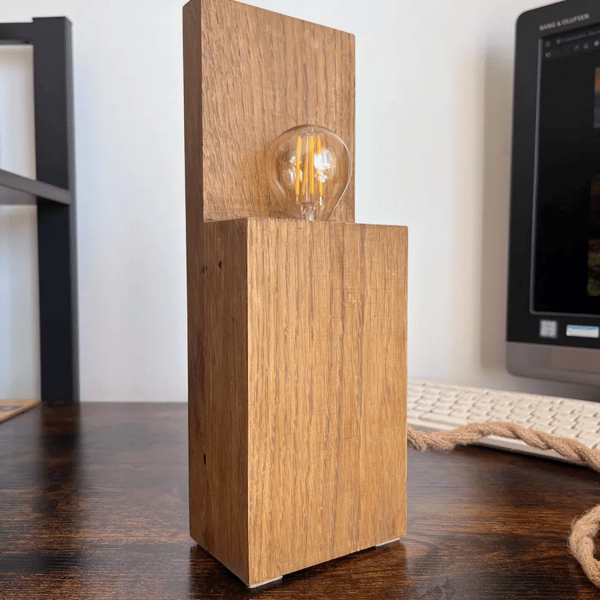 Modern Oak Table Lamp - Minimal Handmade Wooden Light UK