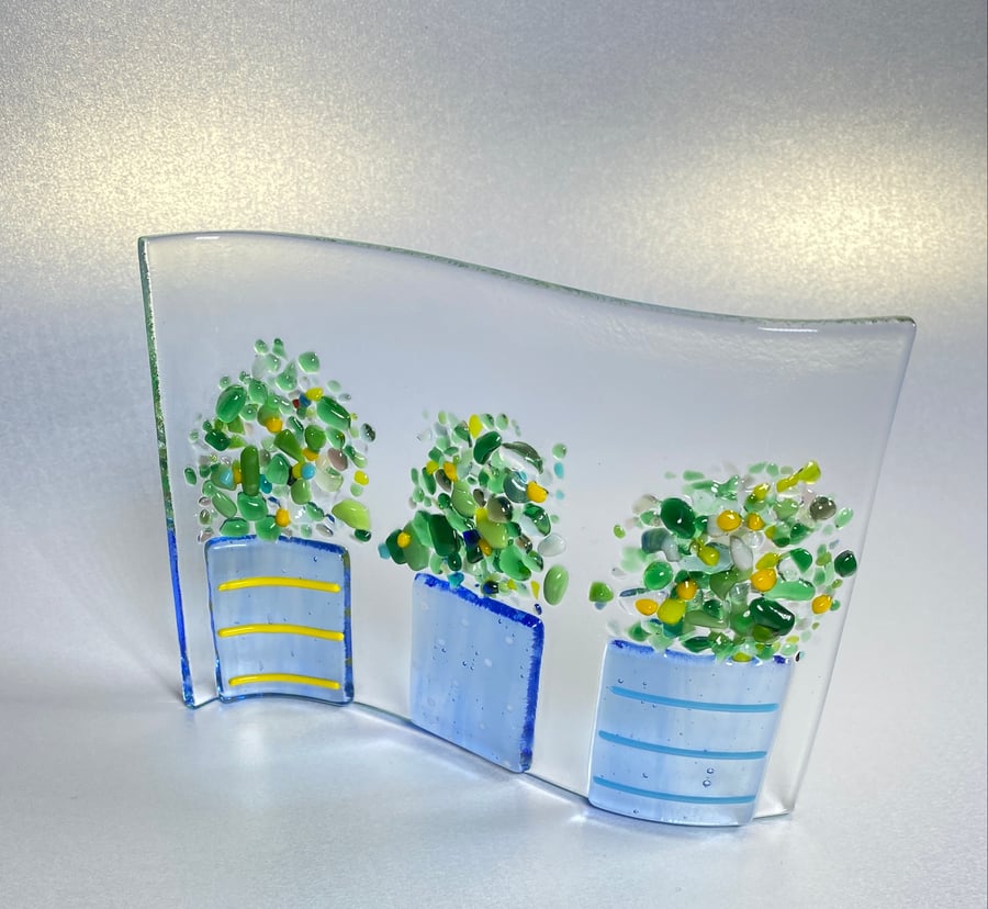  SALE- wave flower pot - fused glass ornament 