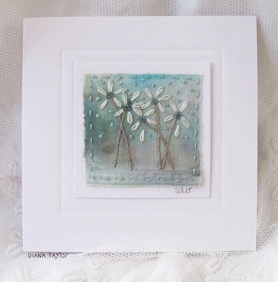 HAND EMBROIDERED BEADED FLORAL GREETING CARD