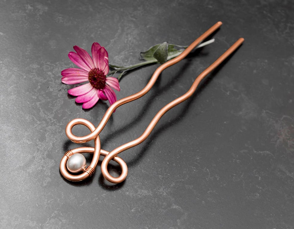 Hair fork, Hair bun Stick,Celtic Hair fork , white fresh pearl Hair Fork 