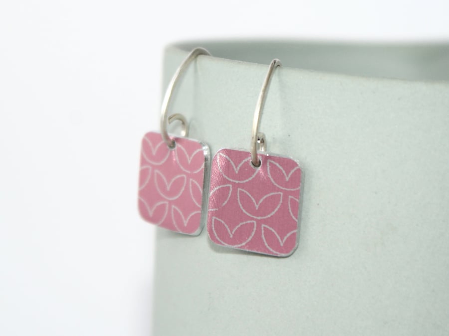 Pink square drop earrings