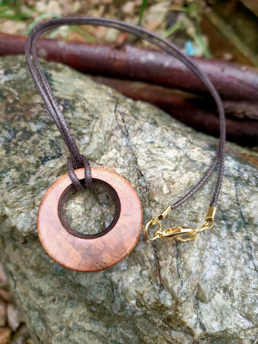 wooden circle pendant wooden necklace unisex handmade