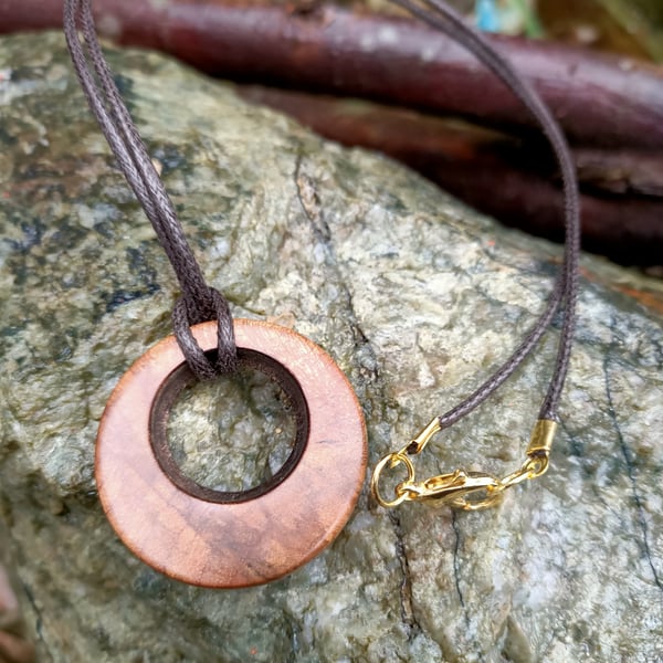 wooden circle pendant wooden necklace unisex handmade