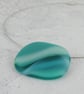 Aqua Glass Pebble Pendant on Choker Necklace