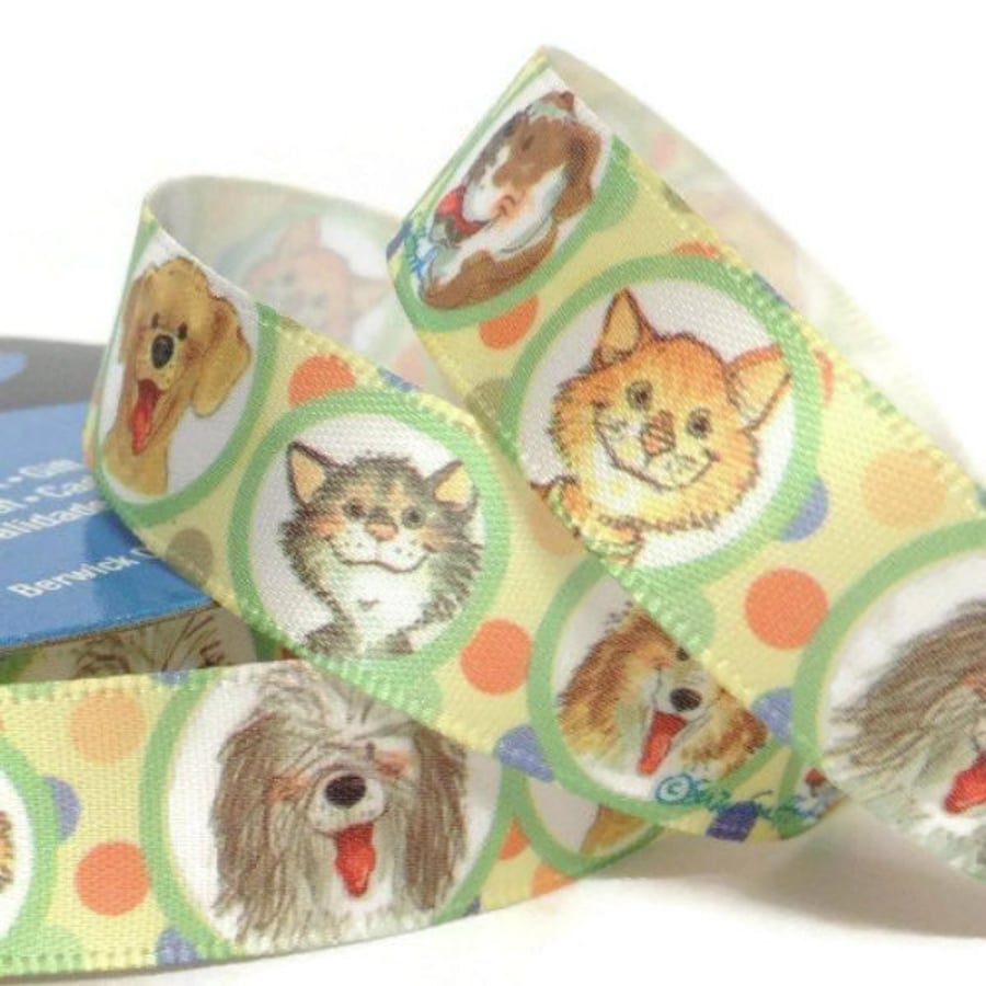 Satin Wags and Whiskers Ribbon,  3.6 Metres - Full Reel