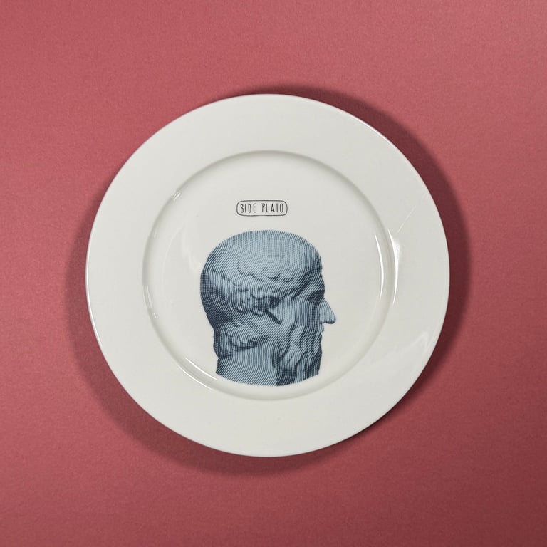 'Side Plato' side plate featuring a side view of Plato.