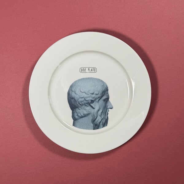 'Side Plato' side plate featuring a side view of Plato.