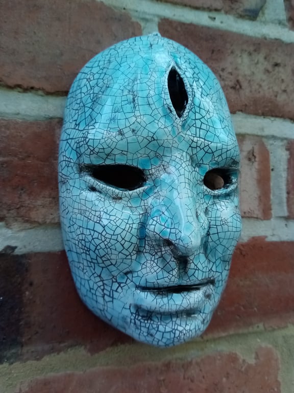 Turquoise Divine Face Ceramic Wall Art 