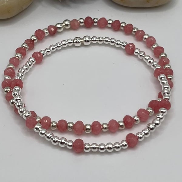 Two Dusky pink Crystal Agate Bracelets