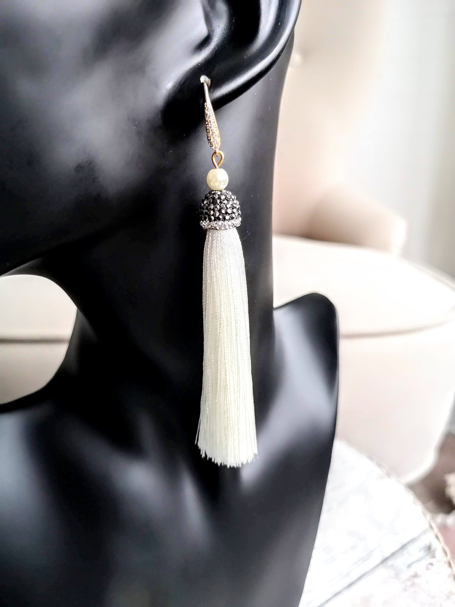 White Tassel Pearl Earrings Gold Plated Jewellery Gift For Her