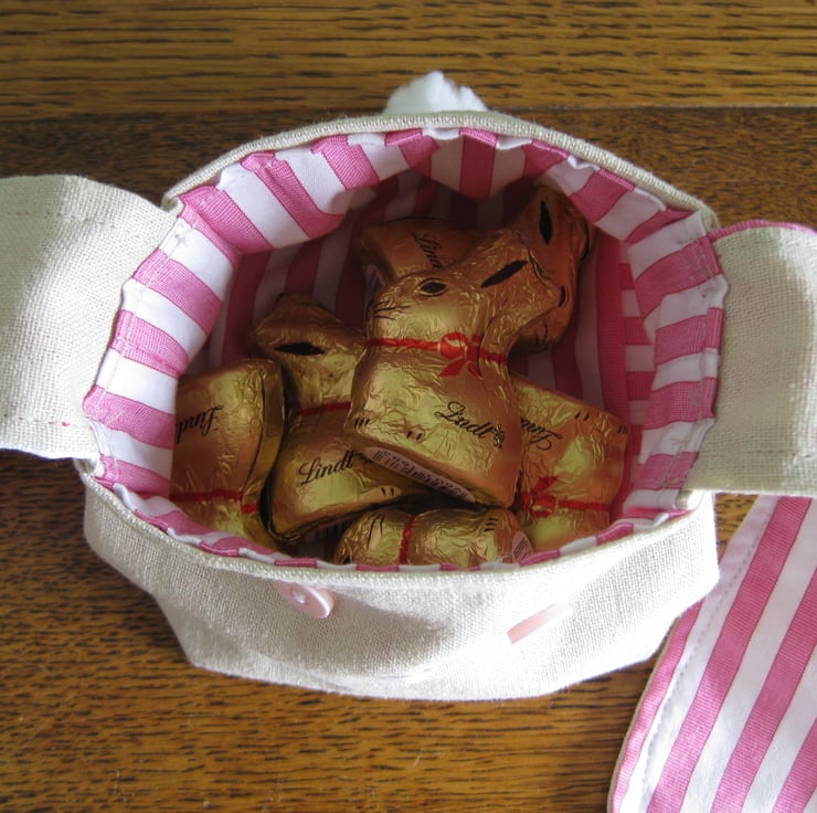 Linen bunny Easter fabric basket - Folksy