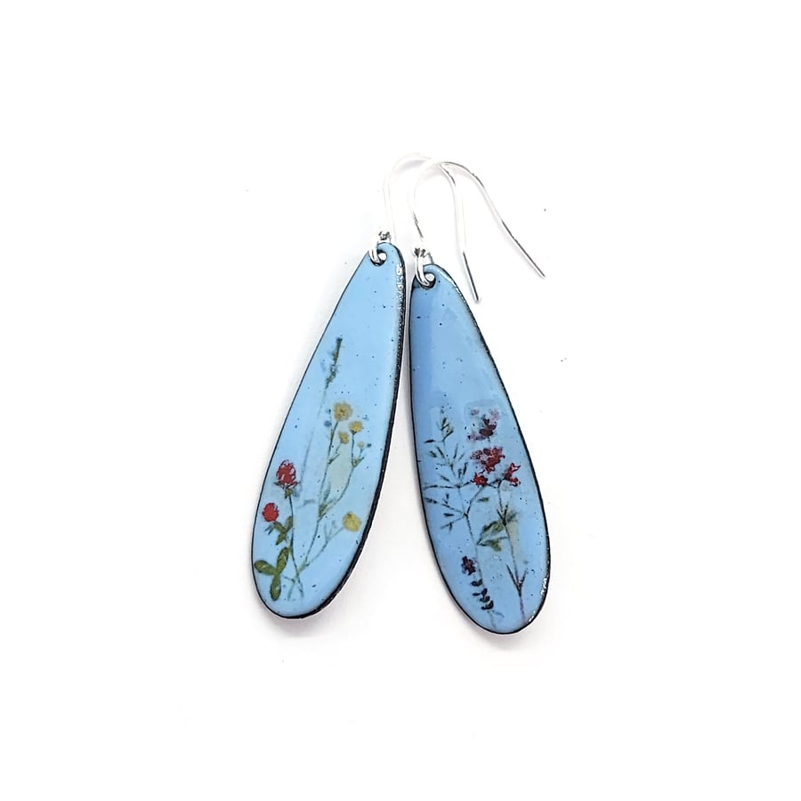 Light blue wild flowers drop earrings