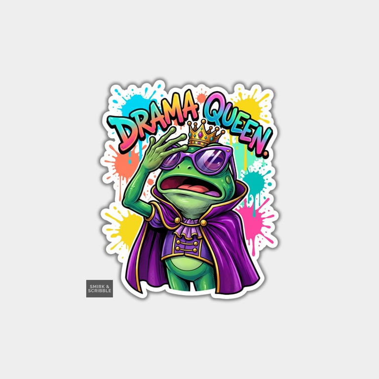 Funny Die Cut Vinyl Sticker - Drama Queen Frog