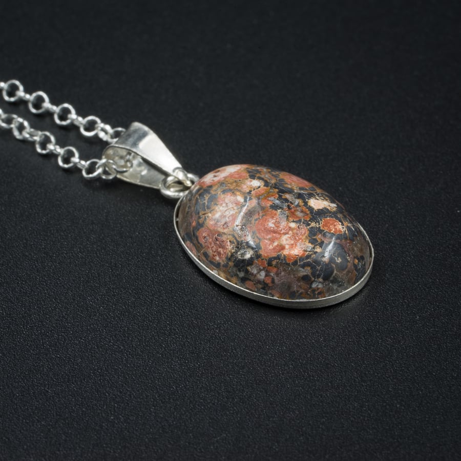 Leopard Jasper, sterling silver pendant necklace,  Pisces, Aries jewellery