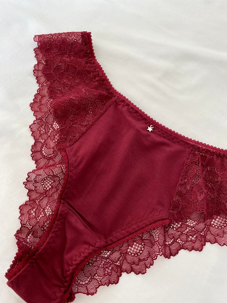 Handmade burgundy red lace and bamboo jersey knicker