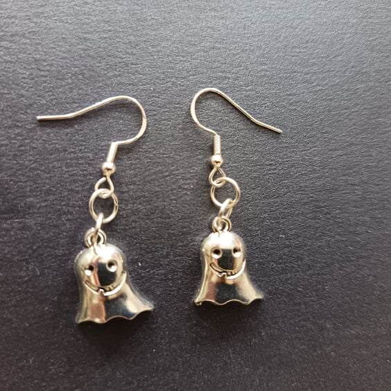 Silver ghost charm earrings 