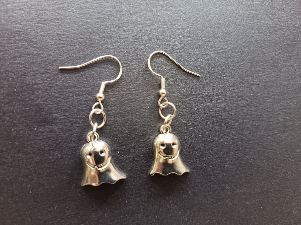 Silver ghost charm earrings 