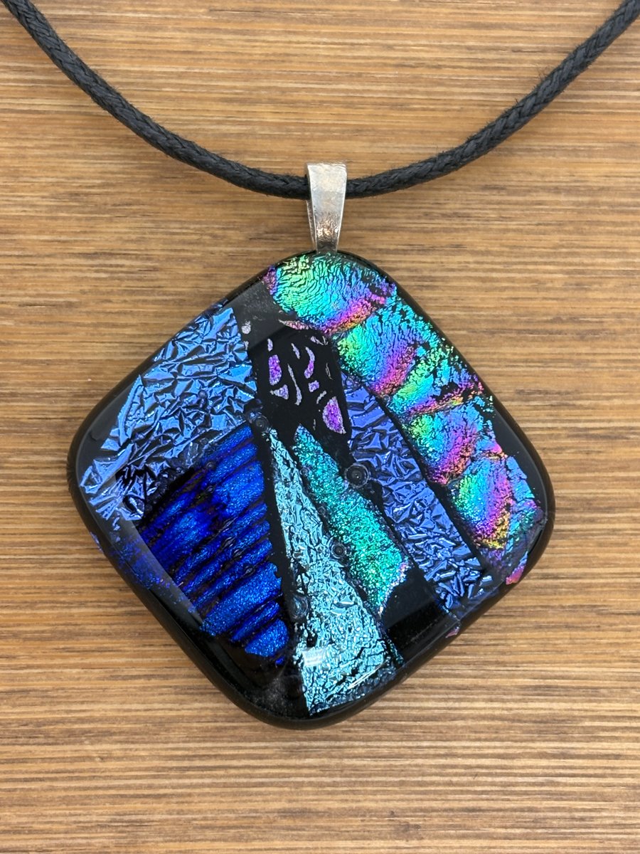 Blue Dichroic Glass Square Pendant