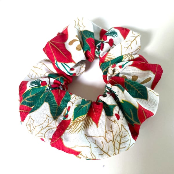 Christmas Scrunchie White Poinsettia Print