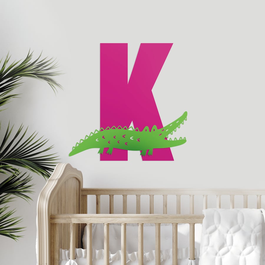 Personalised Initial & Animal Wall Sticker - Crocodile: Custom Kids Room Decor