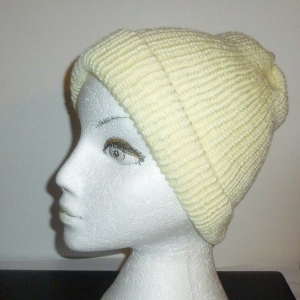 machine knitted beanie hat adult size 