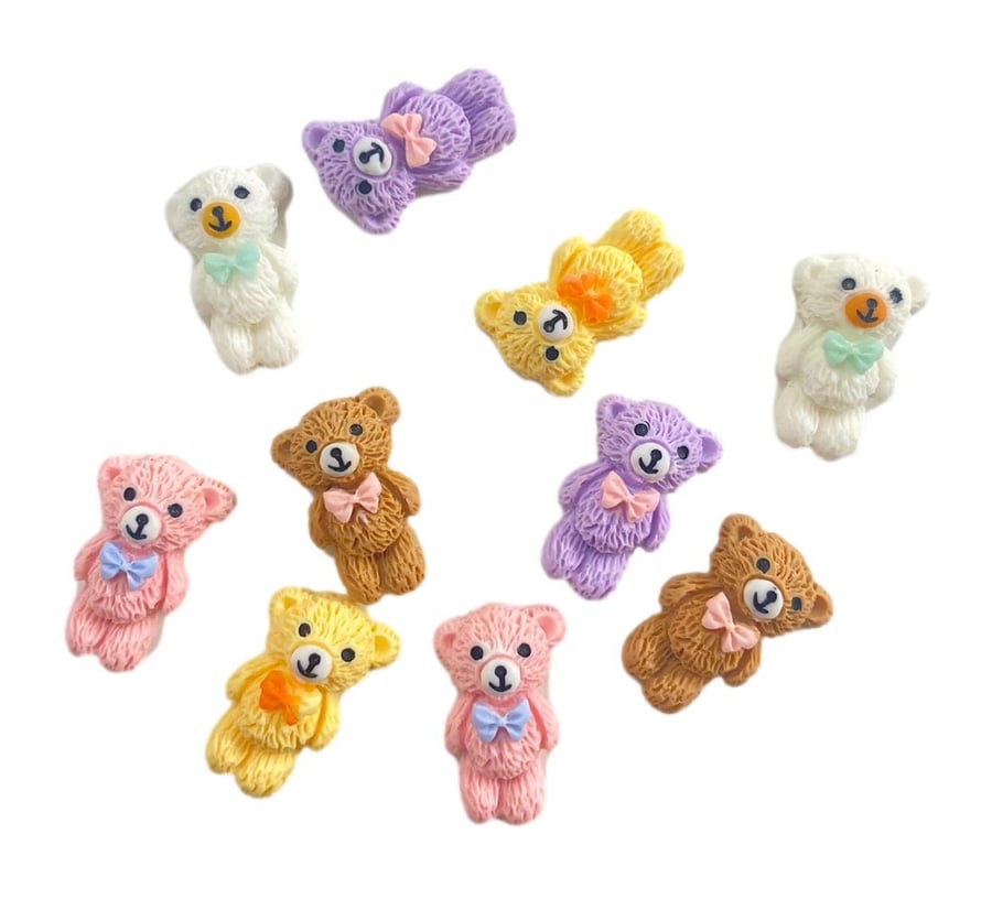 10pcs Kawaii Miniature Plush Bear Flat Back Resin Embellishments Cabochons for C