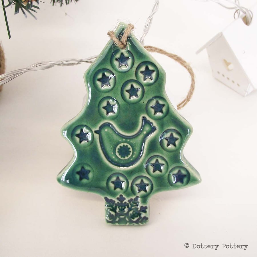 Partridge in a pear tree ceramic Christmas decoration Pottery decoration