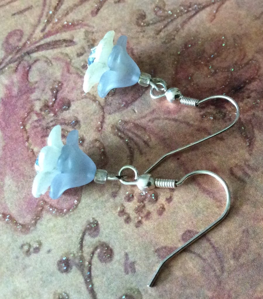 Blue Lucite Flower Drop Earrings