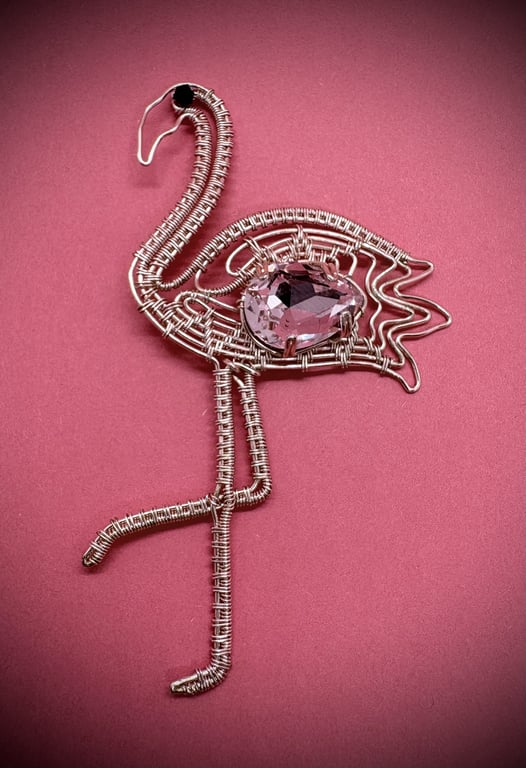 Rose-gold plated wire wrapped Flamingo with baby pink crystal