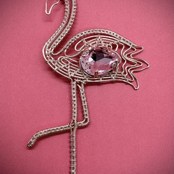 Rose-gold plated wire wrapped Flamingo with baby pink crystal