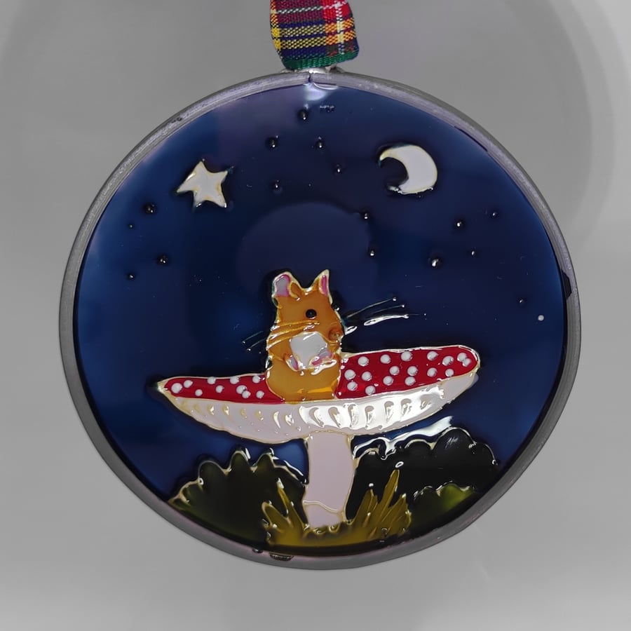 Handmade glass painted window hanging or Christmas tree bauble