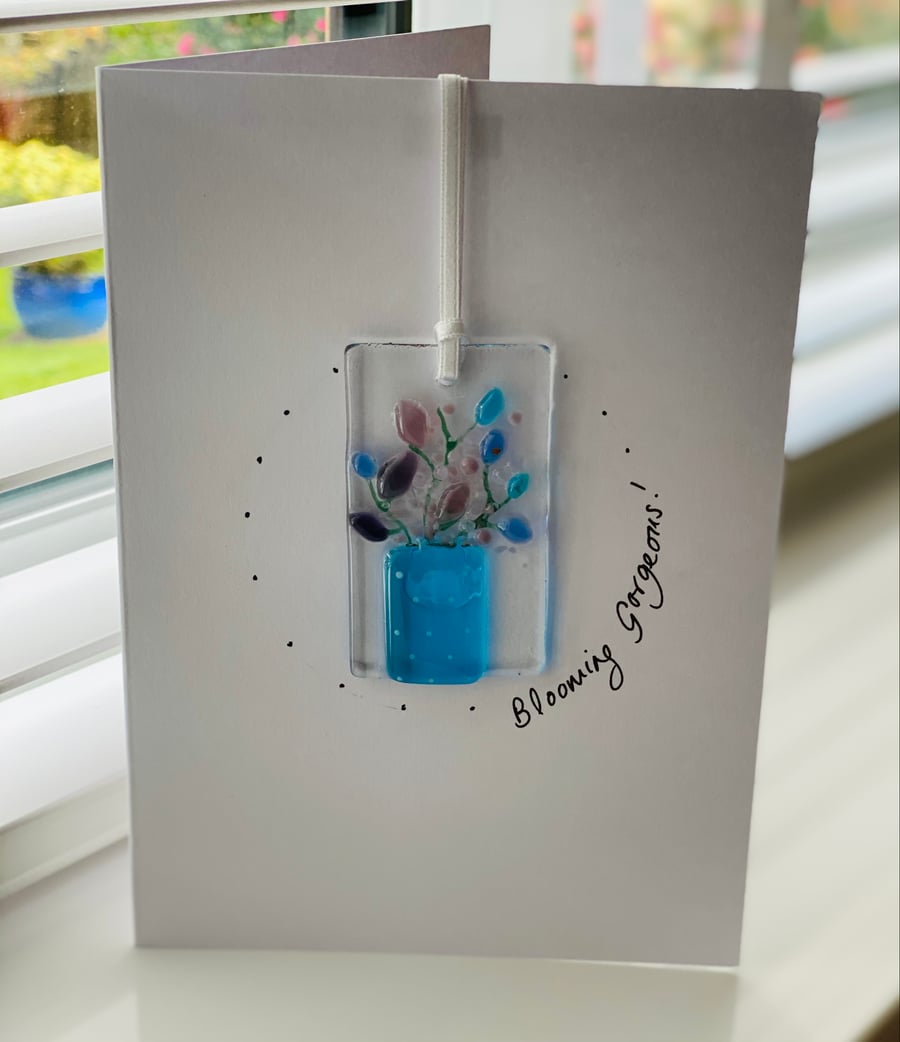 Any occasion fused glass hanging keepsake card 