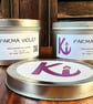 Parma Violet scented soy candle in a silver tin