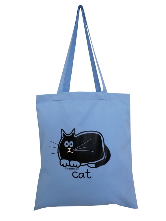 Digg Design BLACK CAT cotton Tote Bag. Skyblue.