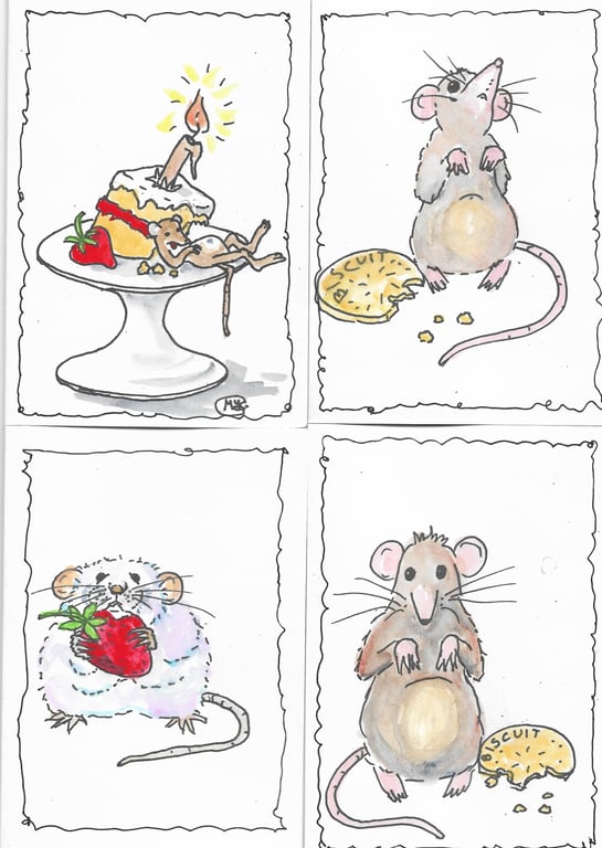 SALE  of 4 Mouse Blank Greeting Cards print from my original painting 