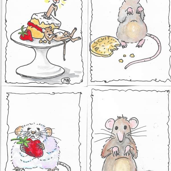 SALE  of 4 Mouse Blank Greeting Cards print from my original painting 