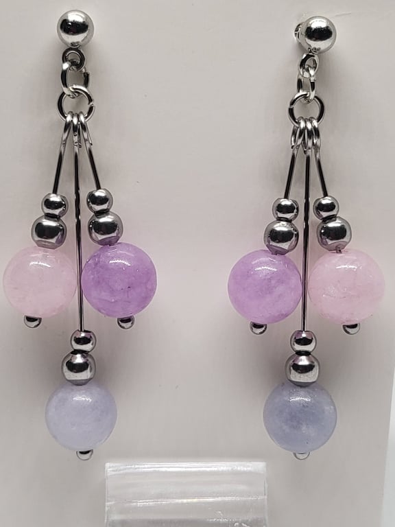 Morganite Gradient Triple Drop Earrings – Stainless Steel Handmade Earrings
