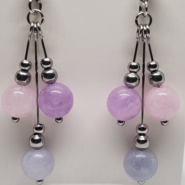 Morganite Gradient Triple Drop Earrings – Stainless Steel Handmade Earrings