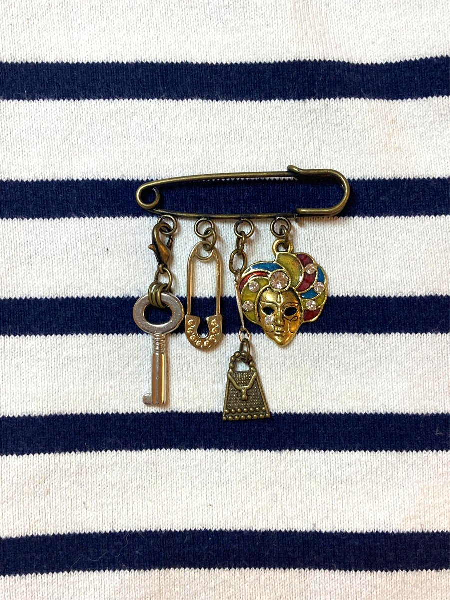 Upcycled Mini Key And Lady Pin - Lapel Pin - Handmade