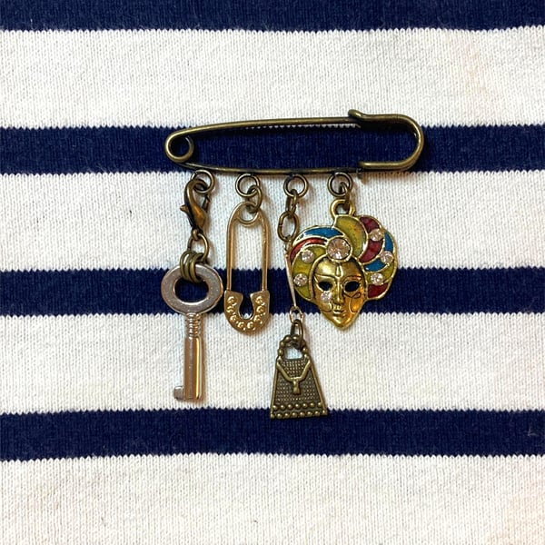 Upcycled Vintage Mini Key And Lady Pin - Lapel Pin - Handmade